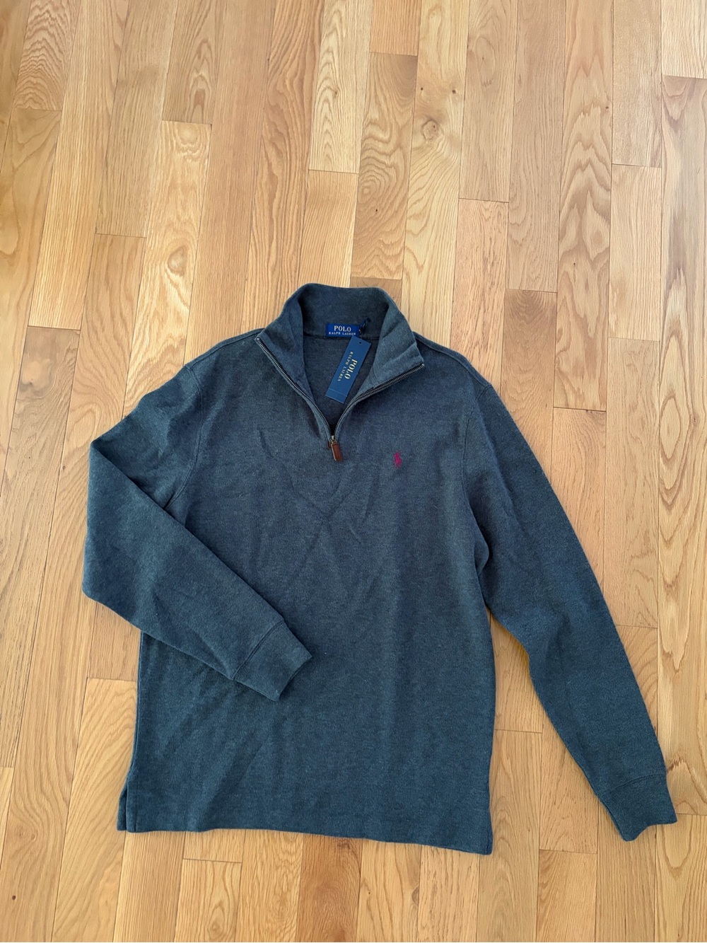 Polo by Ralph Lauren Charcoal Gray Quarter-Zip Sweater with Pink Pony
